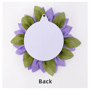 Rear view of the sunflower linen wreath showing the back panel and hanging hole