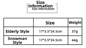Size information table for Christmas knitted candy bags in Santa and Snowman styles
