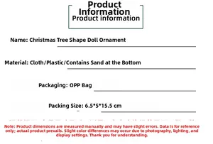 Spécifications techniques de la figurine de sapin de Noël en tissu avec base lestée de sable