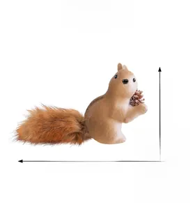 Detailed size view of decorative foam squirrel holding pinecone with dimensions listed
