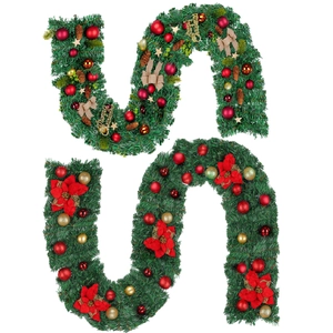 Guirlandes de Noël en PVC avec pommes de pin, nœuds rouges et signes Merry Christmas