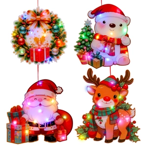 Set of 4 Christmas LED hanging lights with Santa Claus, Snowman and Reindeer designs