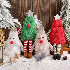 Christmas Tree Plush Doll Long Legged Gnome Ornament With Star Topper Striped Limbs Cute Home Desktop Decoration