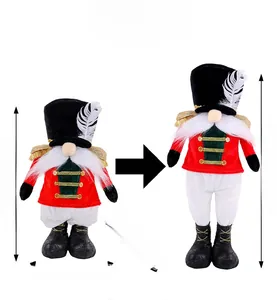 Dimensions détaillées des gnomes soldats en uniforme rouge pour décoration de Noël sur blanc