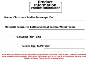Détails des dimensions et matériaux de la poupée soldat de Noël à cadre télescopique