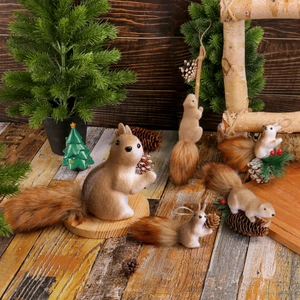 Christmas foam squirrel figurines with fluffy tails and pinecones for holiday decor