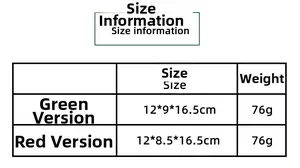 Size information table for Christmas plush dolls showing red and green style dimensions