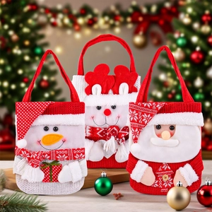 Sac Cadeau de Noël en Tricot Sac à Bonbons Mignon Dessin Animé Père Noël Renne Sac à Main pour Fête Décorative