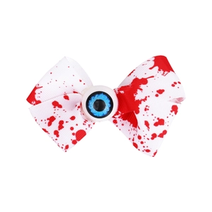 Pinza de pelo de Halloween con lazo ensangrentado, ojo azul realista y manchas rojas