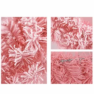 Nahaufnahme der rosa gefrosteten PVC-Zweige mit künstlichem Schnee für Weihnachtskranz