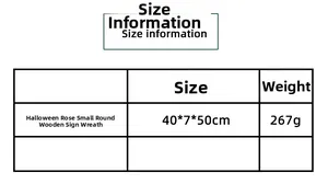 Size and weight specifications chart for Halloween rose wooden wreath 40x7x50cm