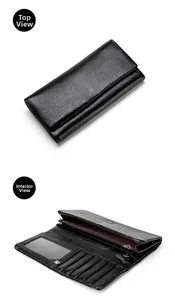 Détails de l'intérieur du portefeuille en cuir grainé noir avec fentes pour cartes