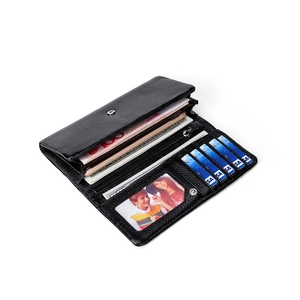 Portefeuille long en cuir véritable motif litchi pour femme avec fentes cartes et poche téléphone