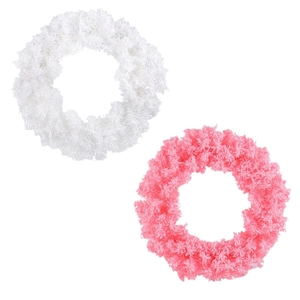 Coronas de Navidad de oropel rosa y blanco para decoración festiva de puertas y ventanas