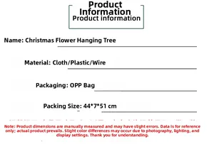 Detailed technical specifications for Poinsettia hanging tree holiday decor product