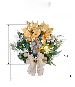 Detailed view of 50cm Christmas wreath with Nativity scene and glowing lantern