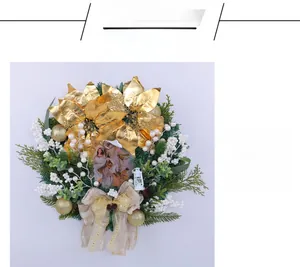 Detailed Christmas wreath featuring holy family art, gold berries and pine needles