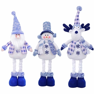 Three-piece set of blue and white Christmas plush gnomes with snowflake embroidery