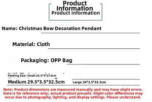 Size specifications for red velvet New Year bows in small, medium, and large dimensions