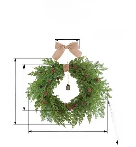 Detailed size specifications for Christmas pine cone wreath with burlap bow and bells