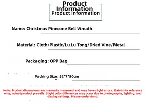 Detailed material specifications for Christmas pine cone wreath with burlap bow decoration