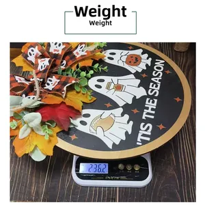 Mesure du poids de la plaque de porte Halloween avec feuilles d'automne et fantôme