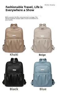 Detailed comparison of Oxford fabric backpacks in khaki, beige, black, and blue colors