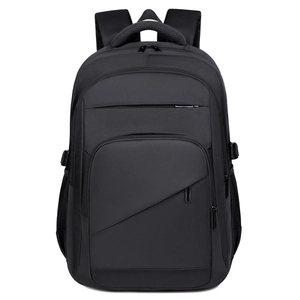 Large capacity black business backpack with water-resistant nylon and padded straps