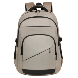 Modern beige men's backpack with black contrast details for travel and commuting
