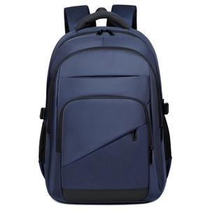 Durable navy blue business laptop backpack with multiple compartments and mesh side pockets