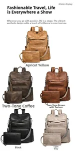 Vertical showcase of vintage textured leather backpacks in five neutral color options