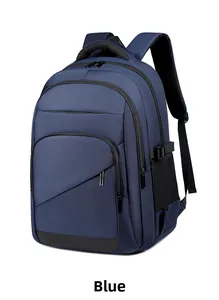 Detail of navy blue high-density nylon business backpack with S-shaped ergonomic straps