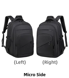 Dual-side view showing durable nylon fabric and reinforced handles on black travel backpack