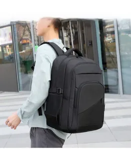 Side view of large black business backpack showing breathable straps and side buckles