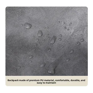 Detailed macro view of waterproof PU leather texture on gray vintage backpack
