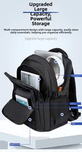 Detailed internal compartments of black nylon backpack showing laptop and tablet storage