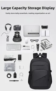 Large capacity black backpack showing storage for 15.6 inch laptop and gear