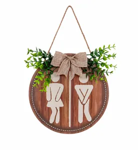 Detailed specs of round wooden bathroom sign with dimensions and weight in inches and grams