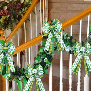 St. Patrick's Day shamrock decorative bows set for home staircase and wreath ornament