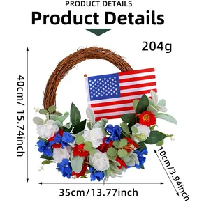 Detailed view of patriotic 40x35cm Independence Day wreath with US flag and stars