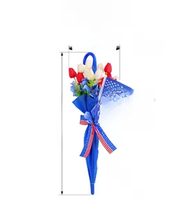 Detailed dimensions of patriotic umbrella hanging decor with red and white tulips