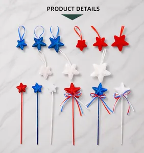 Detailed set of red, white and blue Independence Day star ornaments and ribbons