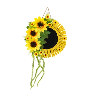 Couronne murale de tournesols artificiels avec pinces en bois et base décorative noire