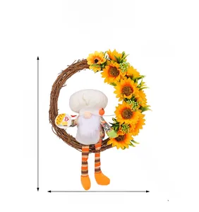 Couronne de gnome tournesol avec chapeau de chef et base de vigne pour déco de fête
