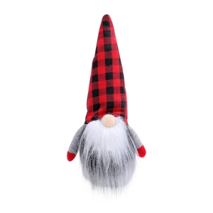 Christmas gnome plush with red and black buffalo plaid hat and white beard centerpiece