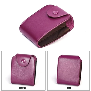 Three-view layout of purple litchi leather card holder with multi-slot accordion design