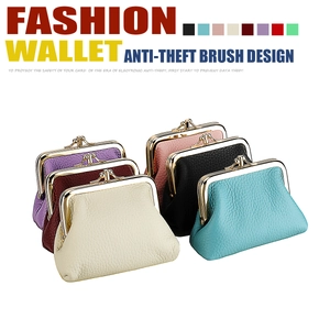Litchi pattern leather coin purses in various colors featuring RFID anti-theft design
