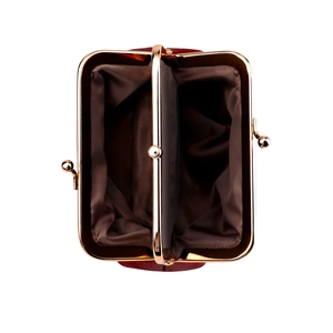 Retro genuine leather kiss-lock coin purse with dual compartments and gold metal frame
