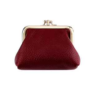 Retro burgundy pebble leather double-layer coin purse with vintage gold kiss-lock closure