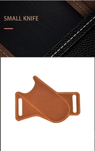 Macro shot of crazy horse leather knife sheath with vintage stitching for belt carry
